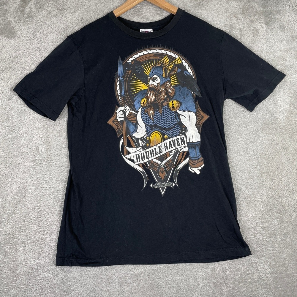 Double Raven Viking Warrior Shirt Mens Large Black Norse Mythology Graphic Tee